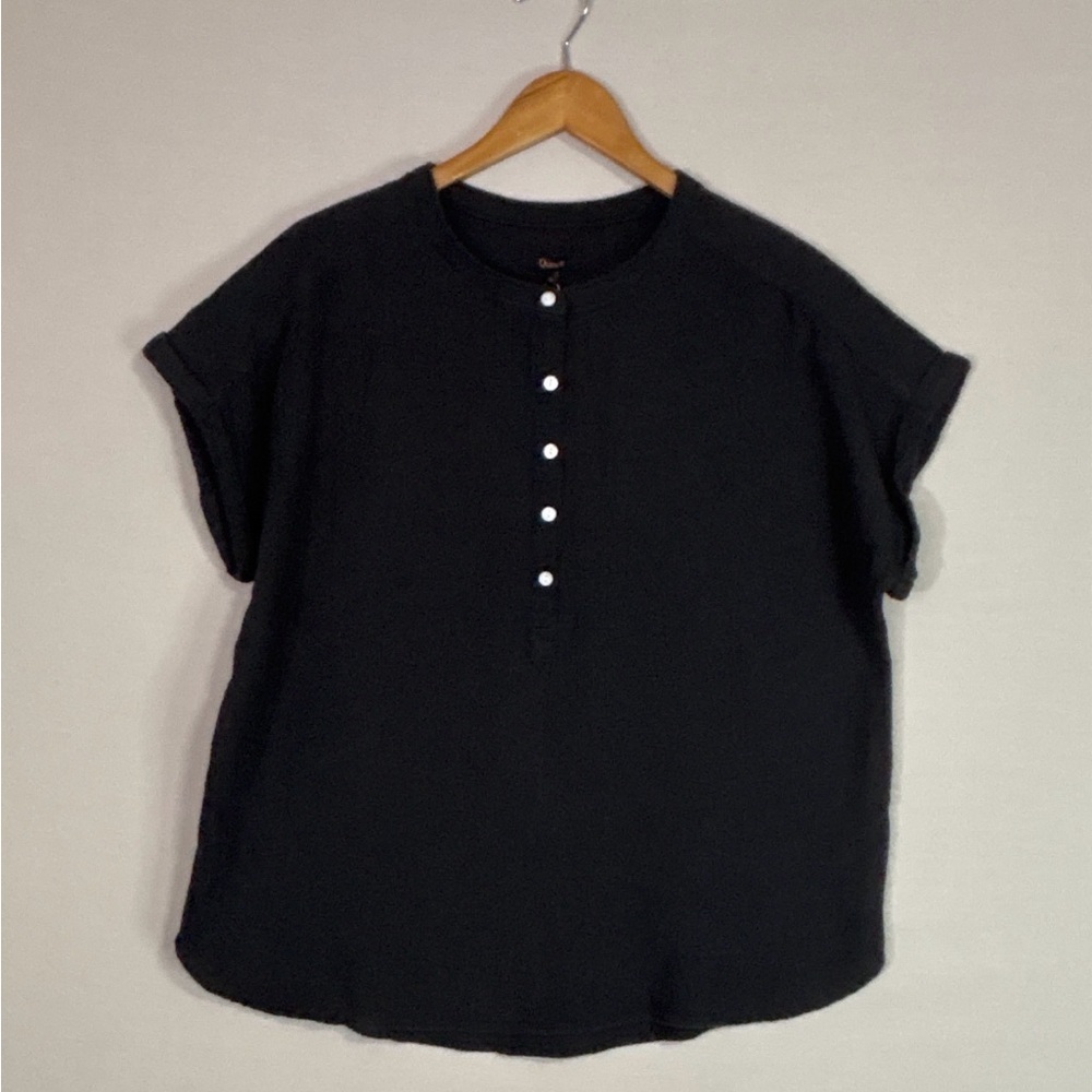 Quince Organic Cotton Gauze Top L Black NWT Minimal Chic